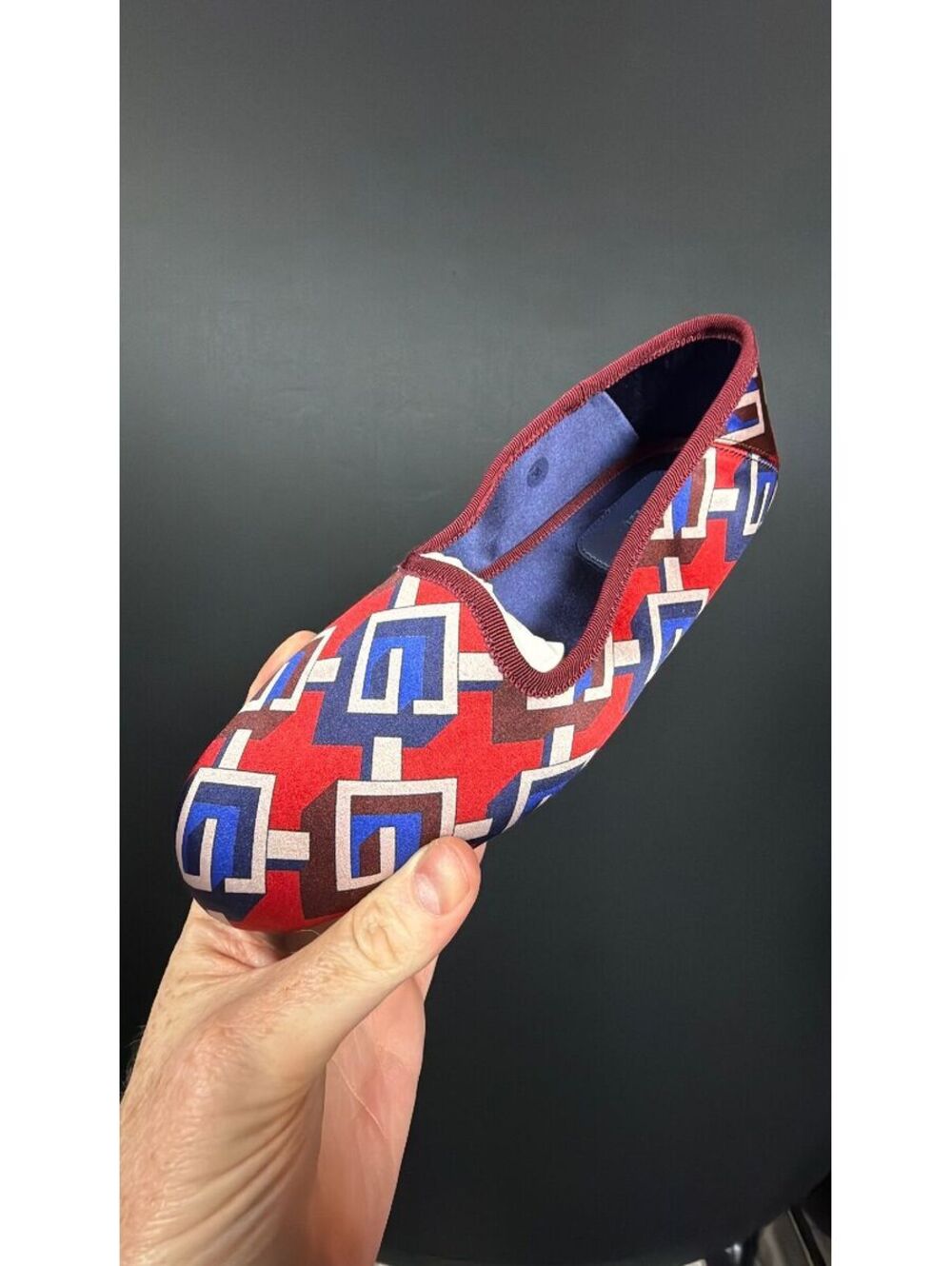 Gucci Red Blue Geometric House Shoes Size 38